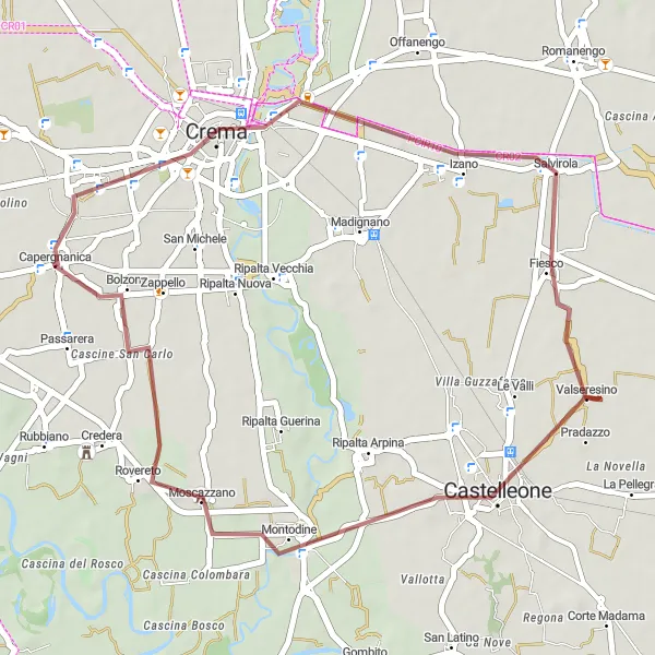 Mapa miniatúra "Gravelové dobrodružstvo" cyklistická inšpirácia v Lombardia, Italy. Vygenerované cyklistickým plánovačom trás Tarmacs.app