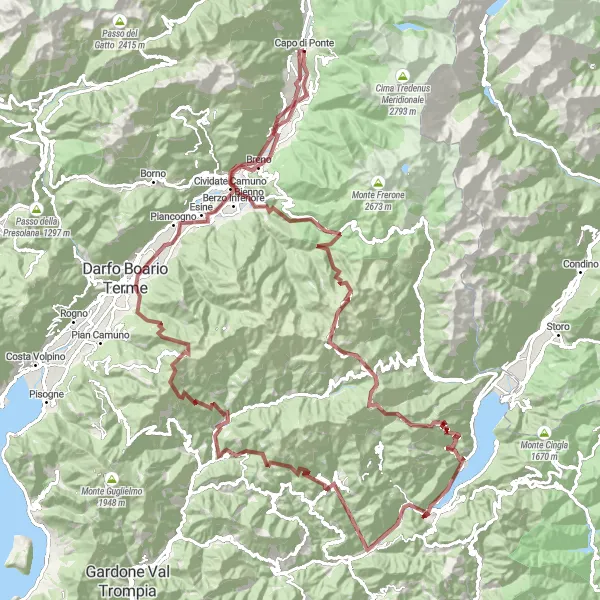 Mapa miniatúra "Náročná cyklotrasa cez Lombardsko" cyklistická inšpirácia v Lombardia, Italy. Vygenerované cyklistickým plánovačom trás Tarmacs.app