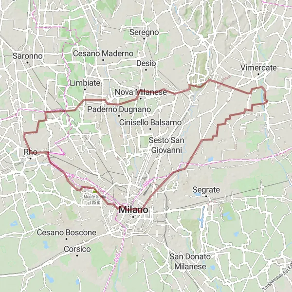 Mapa miniatúra "Trasa Cologno Monzese" cyklistická inšpirácia v Lombardia, Italy. Vygenerované cyklistickým plánovačom trás Tarmacs.app