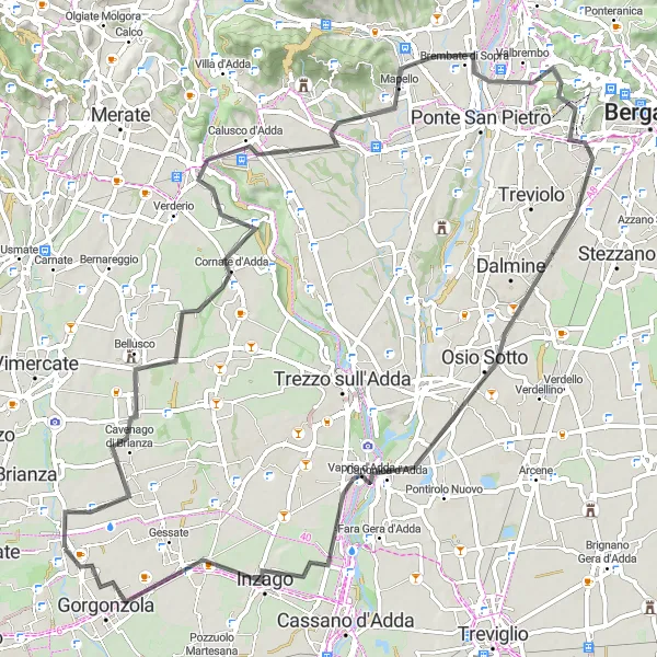 Miniatuurkaart van de fietsinspiratie "Panoramische fietstocht rond Caponago" in Lombardia, Italy. Gemaakt door de Tarmacs.app fietsrouteplanner