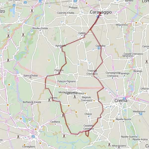 Miniatua del mapa de inspiración ciclista "Ruta de Grava a Abbadia Cerreto" en Lombardia, Italy. Generado por Tarmacs.app planificador de rutas ciclistas