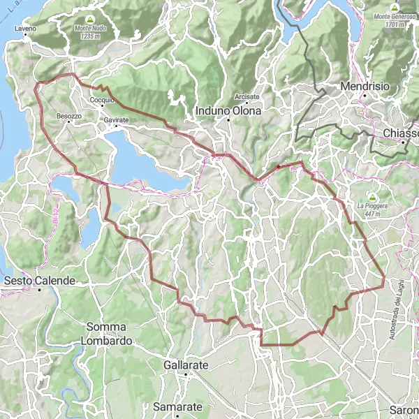 Miniatua del mapa de inspiración ciclista "Ruta de grava de Caravate a Monvalle y regreso" en Lombardia, Italy. Generado por Tarmacs.app planificador de rutas ciclistas
