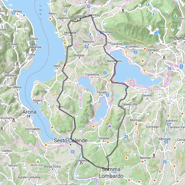 Map miniature of "Lake Varese and Monte Cucco" cycling inspiration in Lombardia, Italy. Generated by Tarmacs.app cycling route planner