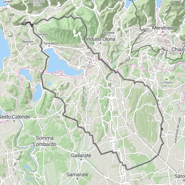 Mapa miniatúra "Výlet cez okolie Varese a Appiano Gentile" cyklistická inšpirácia v Lombardia, Italy. Vygenerované cyklistickým plánovačom trás Tarmacs.app