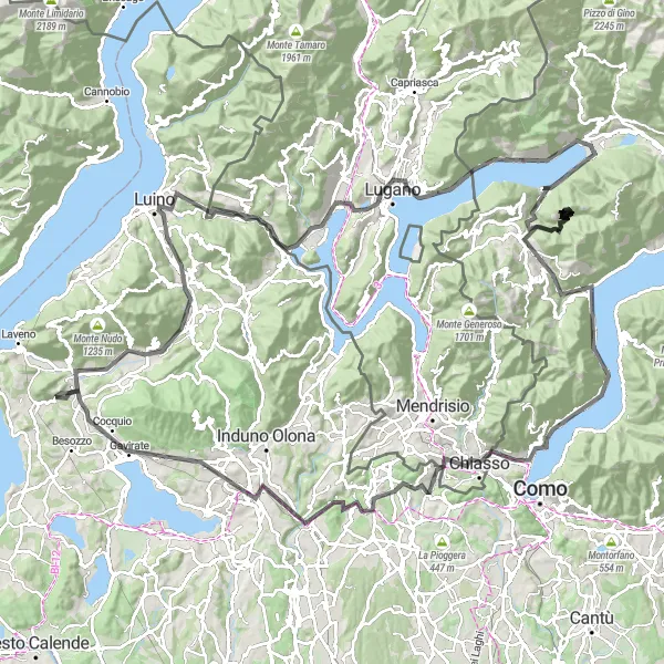 Miniatua del mapa de inspiración ciclista "Ruta Escénica de Caravate a Monte Gireglio" en Lombardia, Italy. Generado por Tarmacs.app planificador de rutas ciclistas