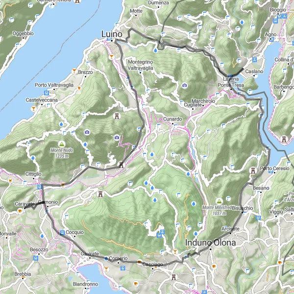 Map miniature of "Caravate and Surroundings" cycling inspiration in Lombardia, Italy. Generated by Tarmacs.app cycling route planner