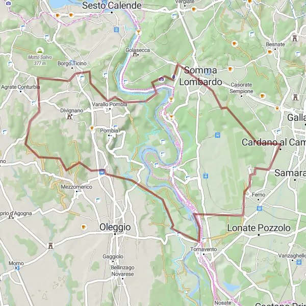 Kartminiatyr av "Äventyrlig grustur genom Ferno och Marano Ticino" cykelinspiration i Lombardia, Italy. Genererad av Tarmacs.app cykelruttplanerare