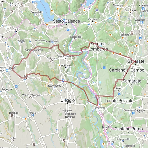 Miniatua del mapa de inspiración ciclista "Ruta de Grava a Monte Belvedere" en Lombardia, Italy. Generado por Tarmacs.app planificador de rutas ciclistas