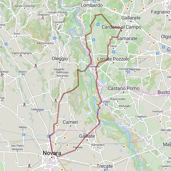 Miniaturekort af cykelinspirationen "Grusvej cykelrute til Novara og tilbage" i Lombardia, Italy. Genereret af Tarmacs.app cykelruteplanlægger