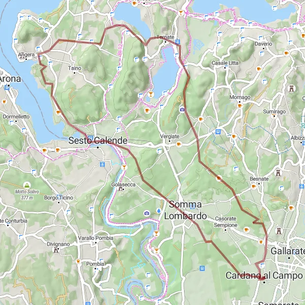 Miniatura mapy "Trasa Gravel Cardano al Campo" - trasy rowerowej w Lombardia, Italy. Wygenerowane przez planer tras rowerowych Tarmacs.app