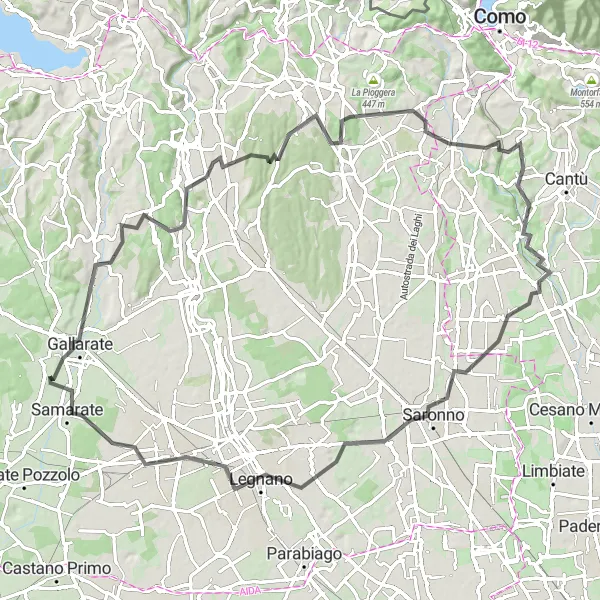 Miniatua del mapa de inspiración ciclista "Ruta de Cardano al Campo a Samarate" en Lombardia, Italy. Generado por Tarmacs.app planificador de rutas ciclistas
