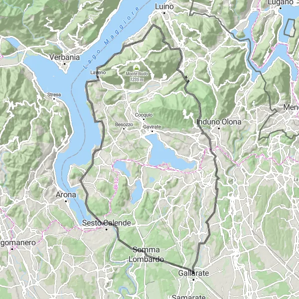 Miniaturní mapa "Cyklistická trasa kolem Cardano al Campo" inspirace pro cyklisty v oblasti Lombardia, Italy. Vytvořeno pomocí plánovače tras Tarmacs.app