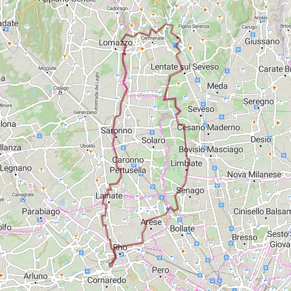 Miniatua del mapa de inspiración ciclista "Ruta de Grava alrededor de Carimate" en Lombardia, Italy. Generado por Tarmacs.app planificador de rutas ciclistas