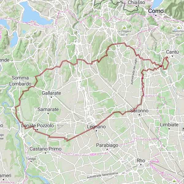 Kartminiatyr av "Lång grusväg till Legnano och Tradate" cykelinspiration i Lombardia, Italy. Genererad av Tarmacs.app cykelruttplanerare