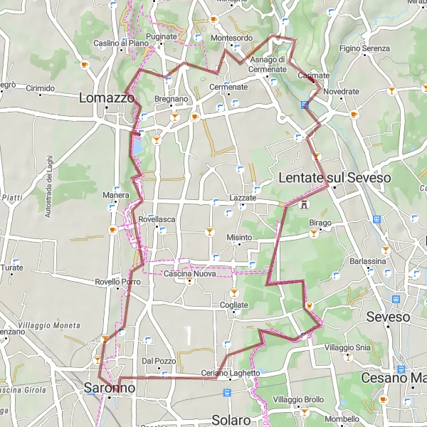 Miniatua del mapa de inspiración ciclista "Ruta de Lentate sul Seveso a Asnago di Cermenate" en Lombardia, Italy. Generado por Tarmacs.app planificador de rutas ciclistas