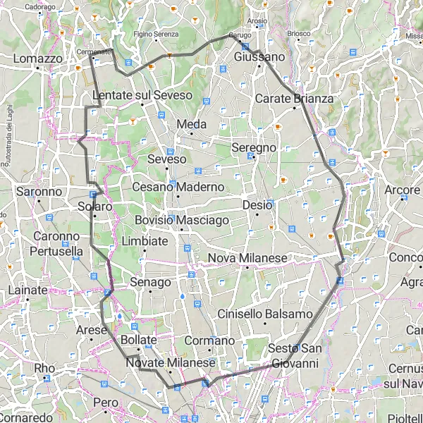 Miniatura mapy "Trasa szosowa do Giussano" - trasy rowerowej w Lombardia, Italy. Wygenerowane przez planer tras rowerowych Tarmacs.app