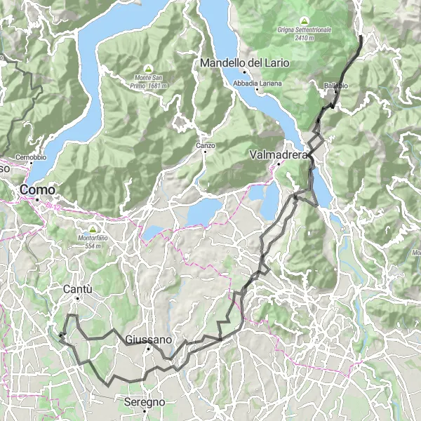 Mapa miniatúra "Panoramatická cesta okolo Carimate" cyklistická inšpirácia v Lombardia, Italy. Vygenerované cyklistickým plánovačom trás Tarmacs.app