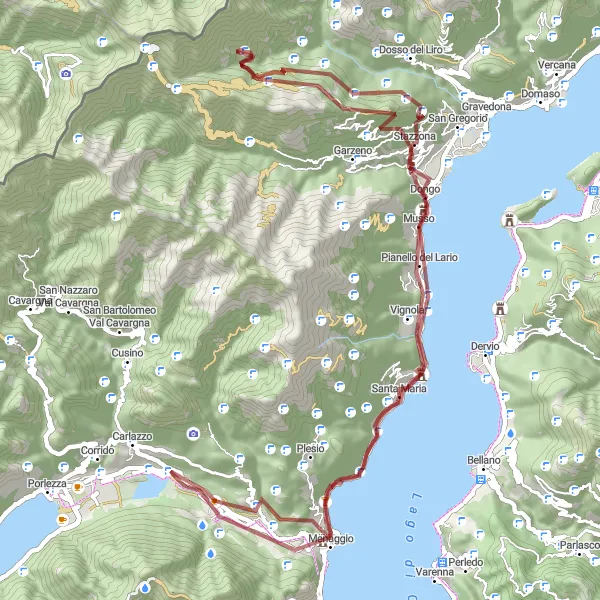 Miniatua del mapa de inspiración ciclista "Ruta por carreteras de grava desde Carlazzo" en Lombardia, Italy. Generado por Tarmacs.app planificador de rutas ciclistas