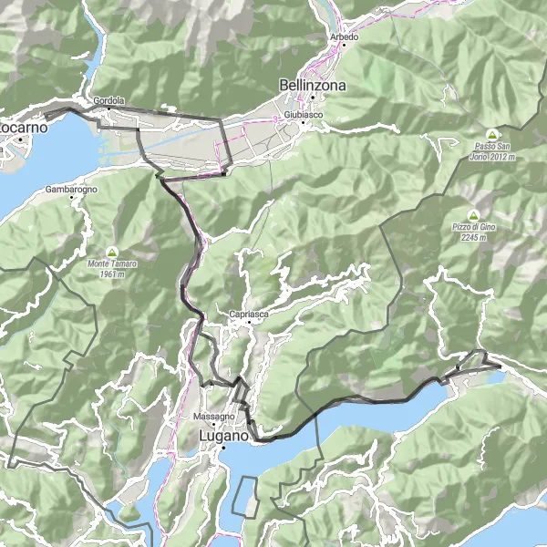 Miniaturní mapa "Náročná cyklistická trasa okolo Carlazza" inspirace pro cyklisty v oblasti Lombardia, Italy. Vytvořeno pomocí plánovače tras Tarmacs.app