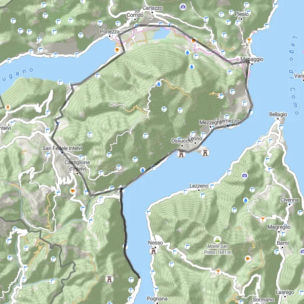 Miniatua del mapa de inspiración ciclista "Ruta en carretera desde Carlazzo hasta Porlezza" en Lombardia, Italy. Generado por Tarmacs.app planificador de rutas ciclistas