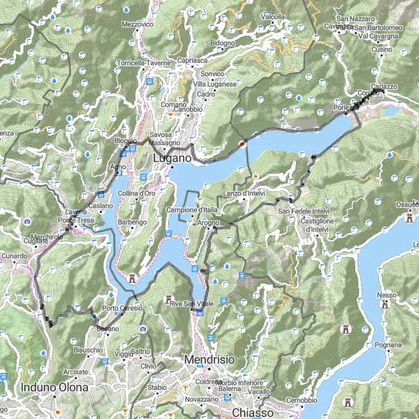 Kartminiatyr av "Lungo il Lago di Lugano" sykkelinspirasjon i Lombardia, Italy. Generert av Tarmacs.app sykkelrutoplanlegger