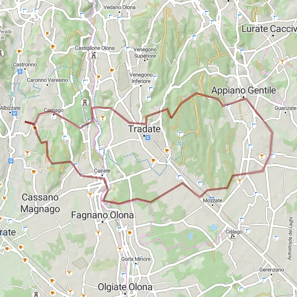 Miniatura della mappa di ispirazione al ciclismo "Gravel Adventure da Carnago a Fagnano Olona" nella regione di Lombardia, Italy. Generata da Tarmacs.app, pianificatore di rotte ciclistiche