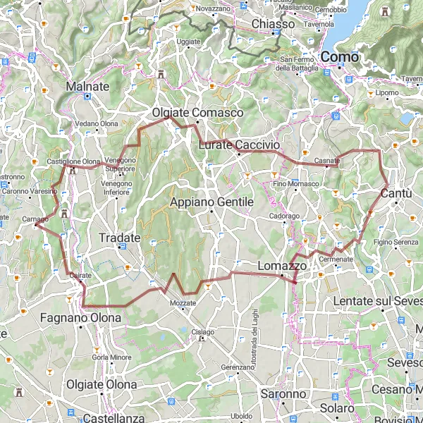 Miniatura della mappa di ispirazione al ciclismo "Giro in Bicicletta da Carnago a Fagnano Olona (Gravel)" nella regione di Lombardia, Italy. Generata da Tarmacs.app, pianificatore di rotte ciclistiche