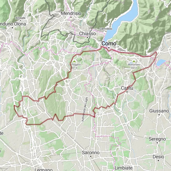 Mapa miniatúra "Scenic Gravel Route through Tradate and Cantù" cyklistická inšpirácia v Lombardia, Italy. Vygenerované cyklistickým plánovačom trás Tarmacs.app