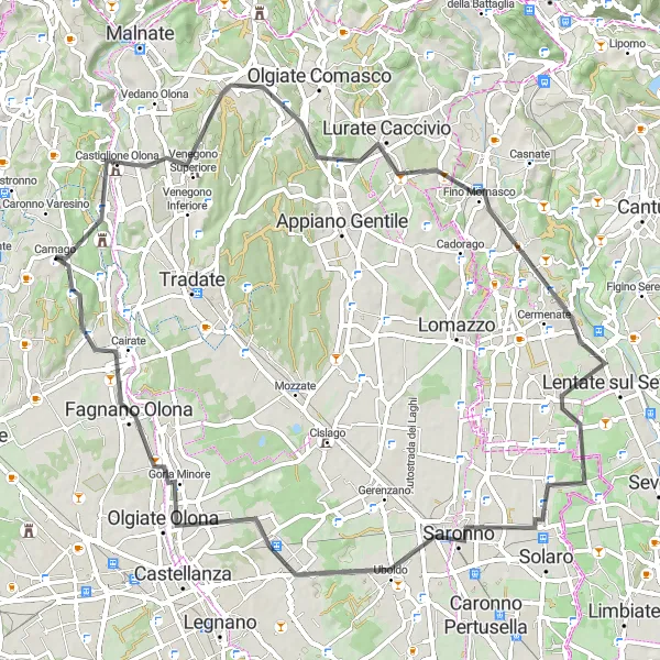 Kartminiatyr av "Opplev Castiglione Olona og Marnate på sykkel" sykkelinspirasjon i Lombardia, Italy. Generert av Tarmacs.app sykkelrutoplanlegger