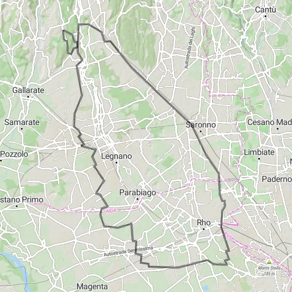 Mapa miniatúra "Okolo mesta Carnago" cyklistická inšpirácia v Lombardia, Italy. Vygenerované cyklistickým plánovačom trás Tarmacs.app