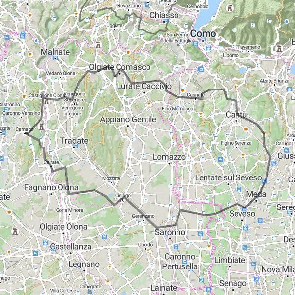 Kartminiatyr av "Vägcykling från Carnago till Cairate" cykelinspiration i Lombardia, Italy. Genererad av Tarmacs.app cykelruttplanerare