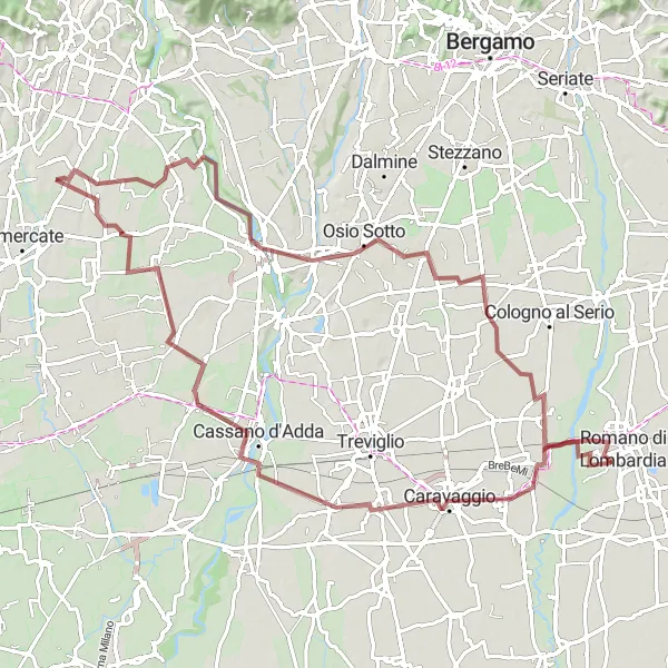 Map miniature of "The Lombardian Gravel Challenge" cycling inspiration in Lombardia, Italy. Generated by Tarmacs.app cycling route planner