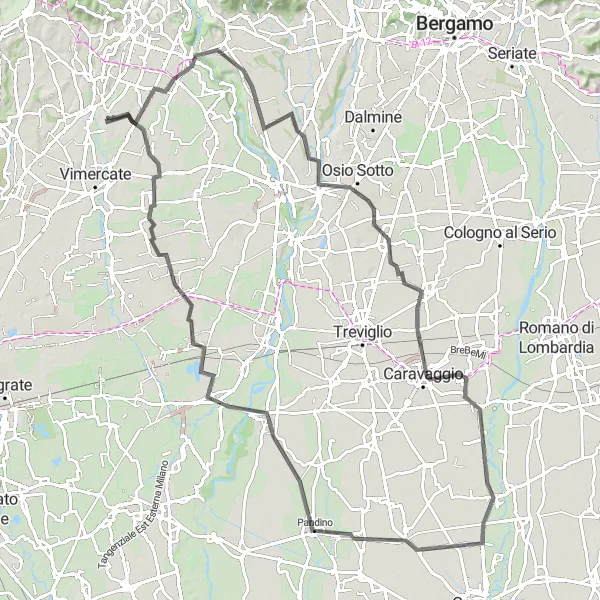 Kartminiatyr av "Monte Robbio till Bellinzago Lombardo" cykelinspiration i Lombardia, Italy. Genererad av Tarmacs.app cykelruttplanerare