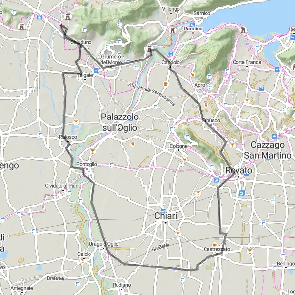 Miniatura della mappa di ispirazione al ciclismo "Giro in bicicletta tra Carobbio degli Angeli e dintorni" nella regione di Lombardia, Italy. Generata da Tarmacs.app, pianificatore di rotte ciclistiche