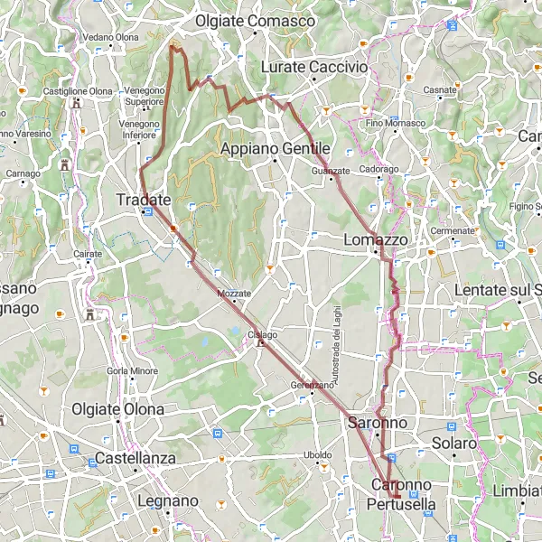 Kartminiatyr av "Oppdag Cislago og Saronno på Grusvei Sykkeltur" sykkelinspirasjon i Lombardia, Italy. Generert av Tarmacs.app sykkelrutoplanlegger