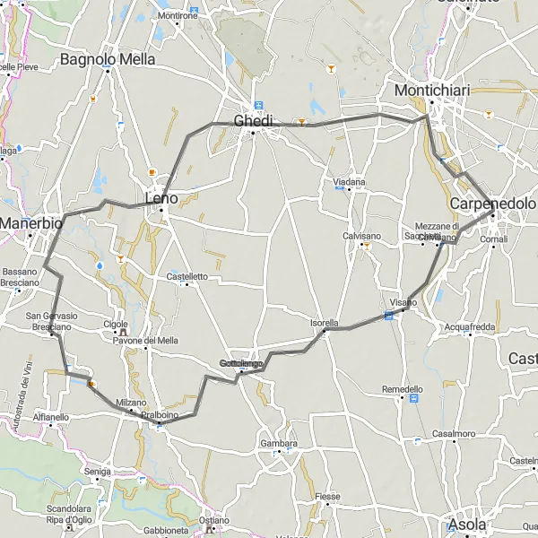 Mapa miniatúra "Cyklistický okruh Ghedi" cyklistická inšpirácia v Lombardia, Italy. Vygenerované cyklistickým plánovačom trás Tarmacs.app