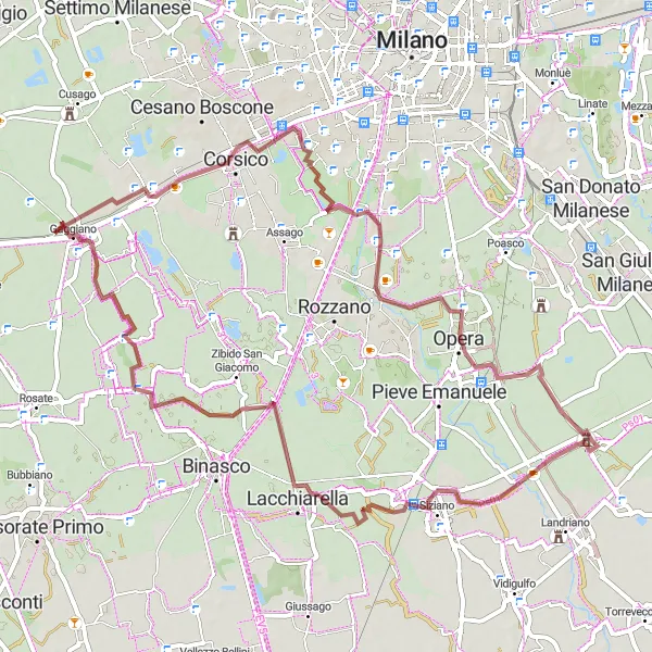 Miniature de la carte de l'inspiration cycliste "Aventure nature dans la région de Gaggiano" dans la Lombardia, Italy. Générée par le planificateur d'itinéraire cycliste Tarmacs.app