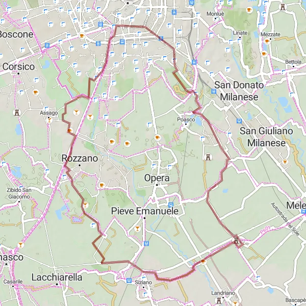 Miniatura della mappa di ispirazione al ciclismo "Esperienza gravel tra Borgo Vione e Carpiano" nella regione di Lombardia, Italy. Generata da Tarmacs.app, pianificatore di rotte ciclistiche