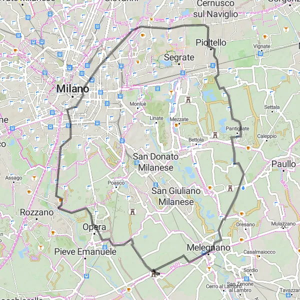 Miniature de la carte de l'inspiration cycliste "Aventure à travers l'histoire de Milan" dans la Lombardia, Italy. Générée par le planificateur d'itinéraire cycliste Tarmacs.app
