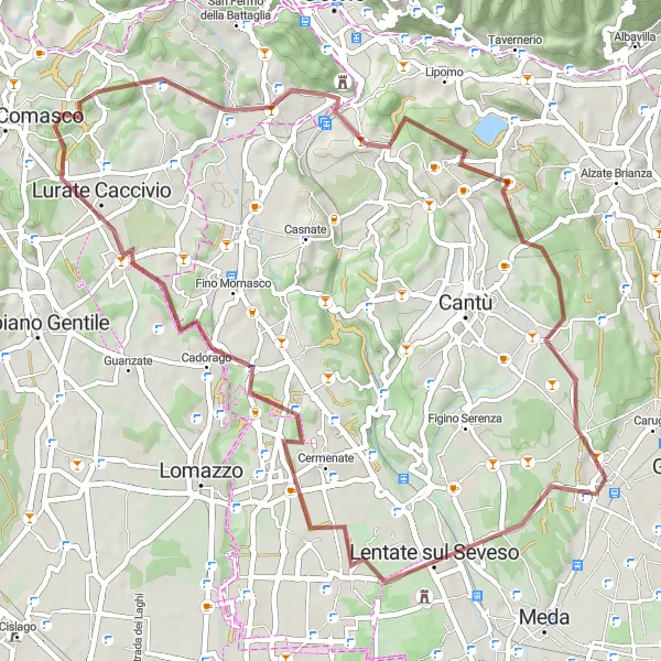 Miniatura della mappa di ispirazione al ciclismo "Pedalata gravel da Carugo a Cascina Amata" nella regione di Lombardia, Italy. Generata da Tarmacs.app, pianificatore di rotte ciclistiche