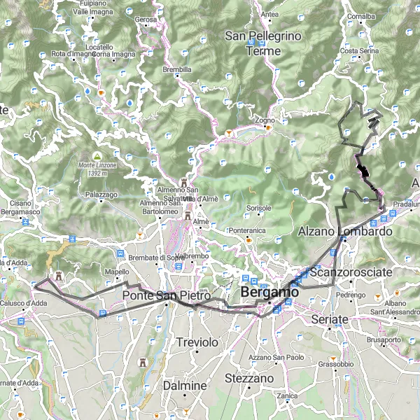 Miniaturní mapa "Okružní cesta z Carvico" inspirace pro cyklisty v oblasti Lombardia, Italy. Vytvořeno pomocí plánovače tras Tarmacs.app