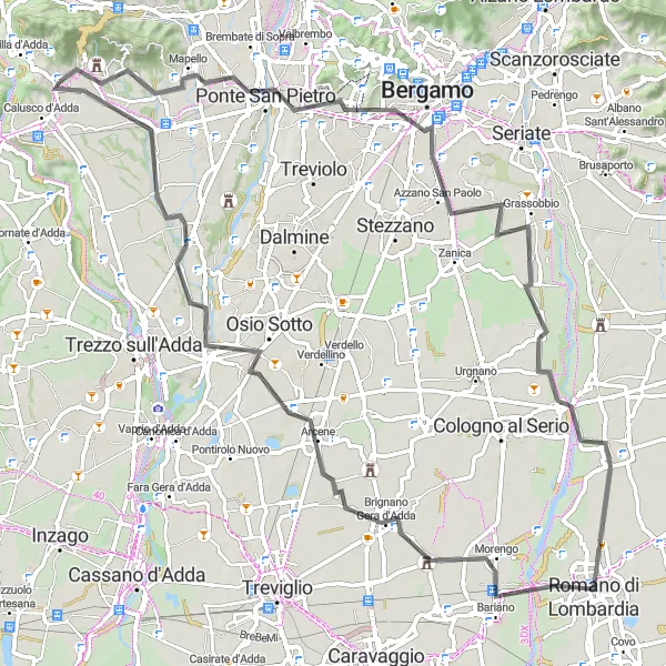 Miniatuurkaart van de fietsinspiratie "Ponte San Pietro to Terno d'Isola Road Cycling Route" in Lombardia, Italy. Gemaakt door de Tarmacs.app fietsrouteplanner