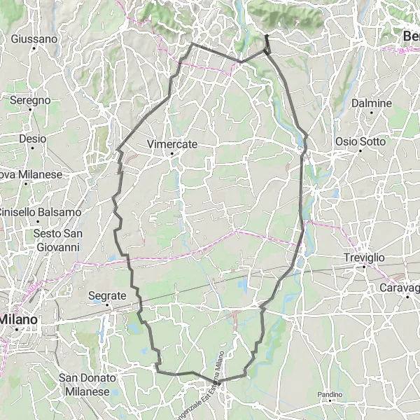Miniature de la carte de l'inspiration cycliste "Le circuit de Trezzo sull'Adda à Arcore" dans la Lombardia, Italy. Générée par le planificateur d'itinéraire cycliste Tarmacs.app