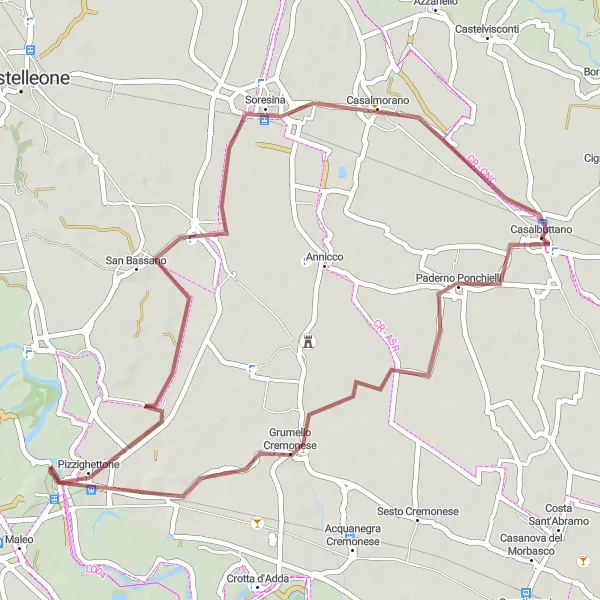 Zemljevid v pomanjšavi "Rustikalna gravel avantura v Lombardiji" kolesarske inspiracije v Lombardia, Italy. Generirano z načrtovalcem kolesarskih poti Tarmacs.app