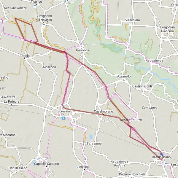 Mapa miniatúra "Gravelová cyklotrasa cez Lombardskú krajinu" cyklistická inšpirácia v Lombardia, Italy. Vygenerované cyklistickým plánovačom trás Tarmacs.app