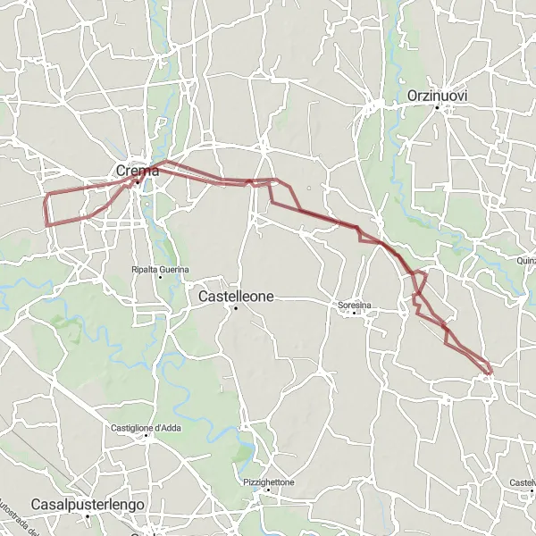 Kartminiatyr av "Grusvägen till Casalmorano" cykelinspiration i Lombardia, Italy. Genererad av Tarmacs.app cykelruttplanerare