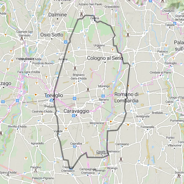 Miniatuurkaart van de fietsinspiratie "Heuvelachtige Tour naar Martinengo" in Lombardia, Italy. Gemaakt door de Tarmacs.app fietsrouteplanner