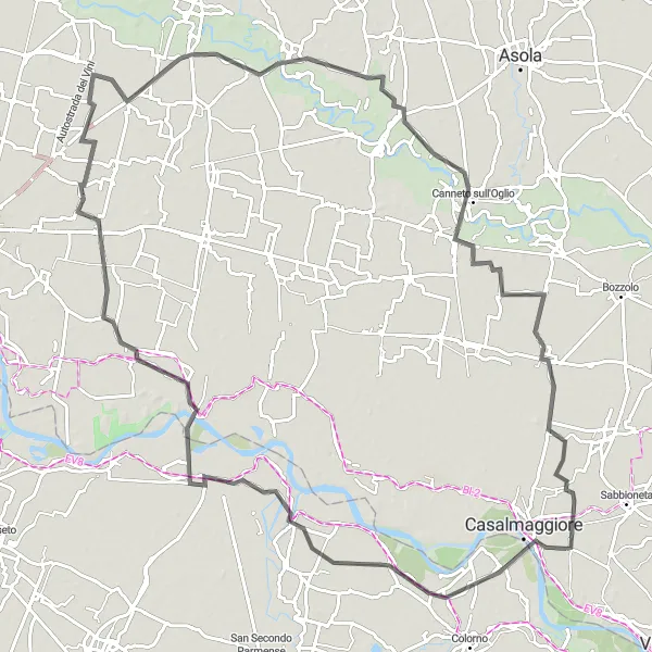 Kartminiatyr av "Eventyr langs San Daniele Po" sykkelinspirasjon i Lombardia, Italy. Generert av Tarmacs.app sykkelrutoplanlegger