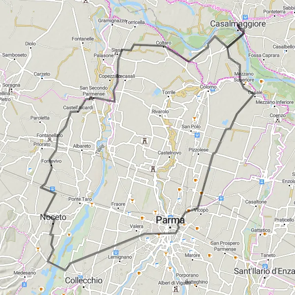 Miniaturní mapa "Cyklotrasa Casalmaggiore - Fiume Po" inspirace pro cyklisty v oblasti Lombardia, Italy. Vytvořeno pomocí plánovače tras Tarmacs.app