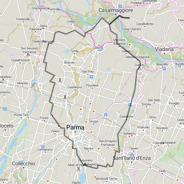 Miniaturní mapa "Okruh kolem Casalmaggiore" inspirace pro cyklisty v oblasti Lombardia, Italy. Vytvořeno pomocí plánovače tras Tarmacs.app